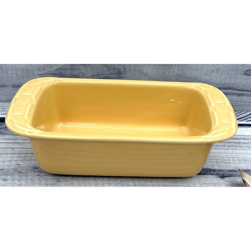 2 LONGABERGER POTTERY WOVEN TRADITIONS MINI LOAF PANS - BUTTERNUT / PAPRIKA